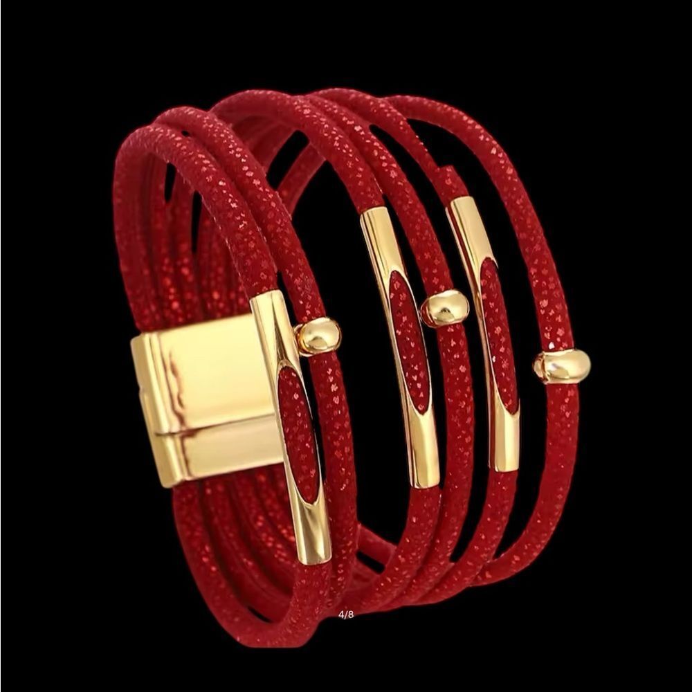 Red and Gold Wrap Bracelet with Bohemian‎ Charm